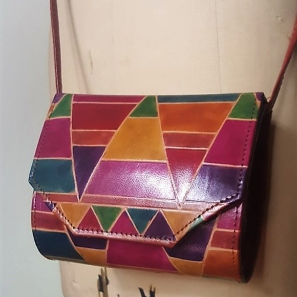 Vintage Handbags - Geometric print vintage leather purse crossbody